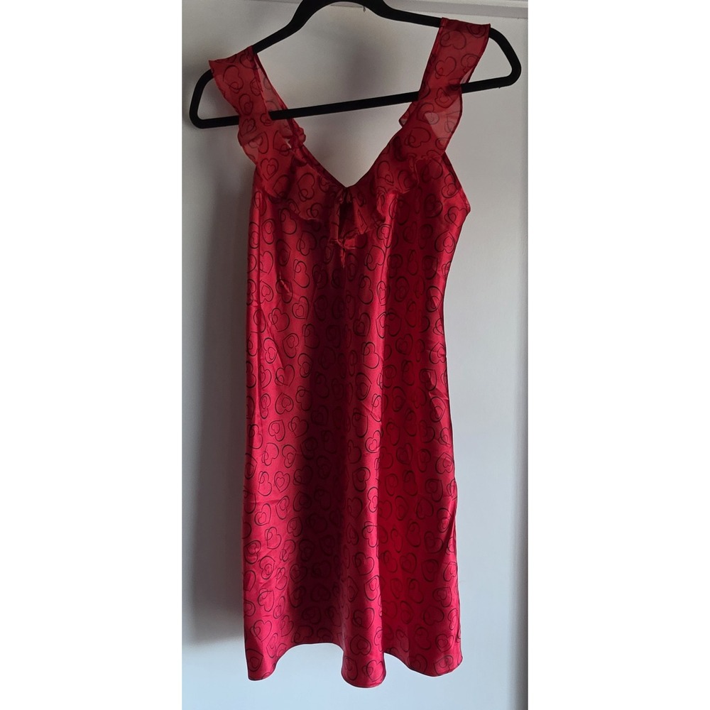 Morgan Taylor Sleeveless Satin Mini Dress XS Red Hearts V-Neck Women